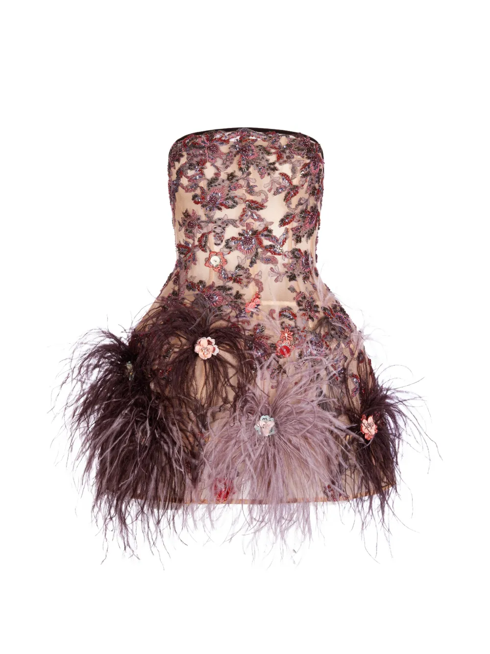 IMROSKA Imroska 29 Spring embellished feather-trim mini dress - Toni neutri