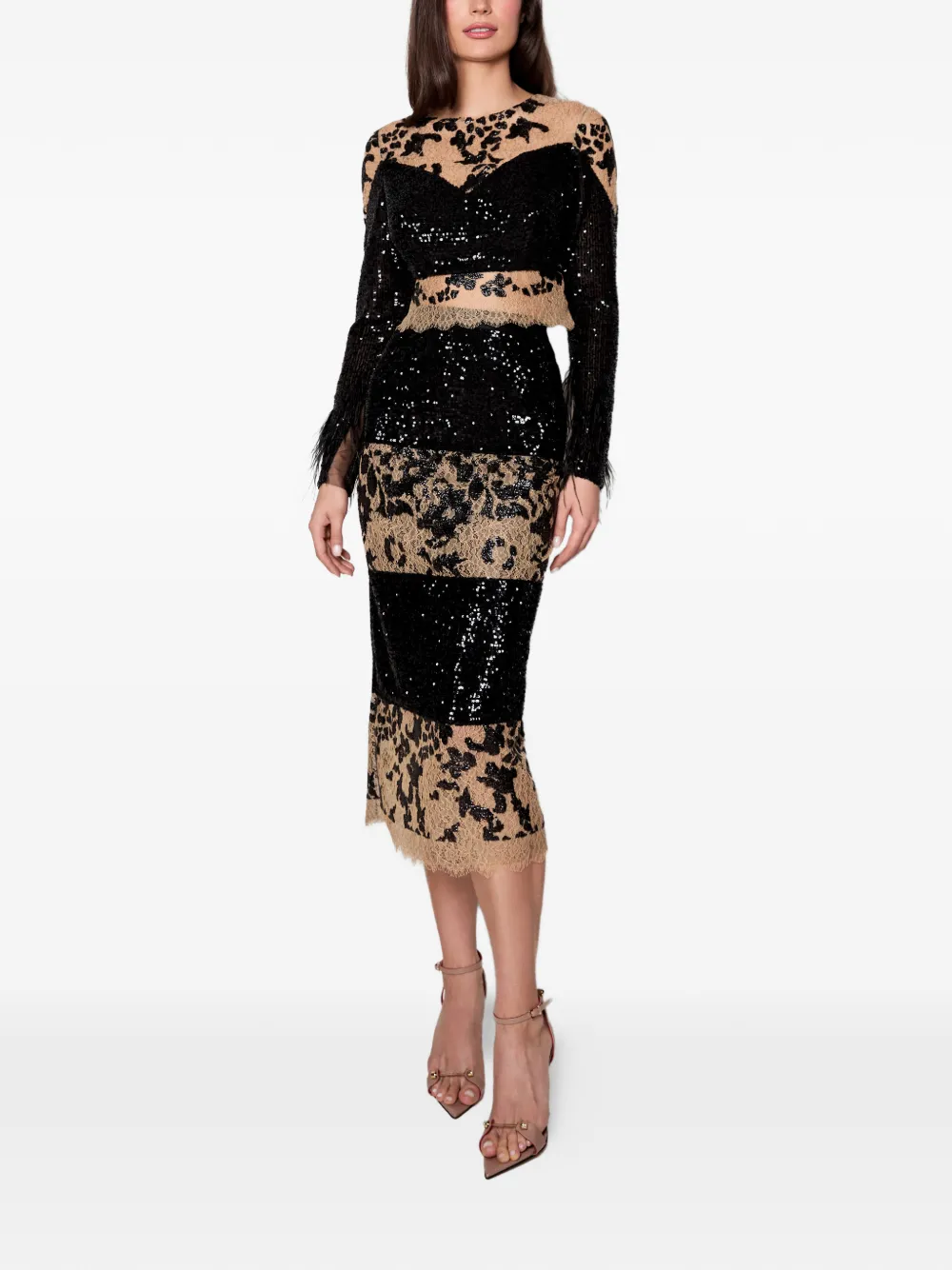  Imroska Zebra Dune Sequin-embellished Floral Midi Skirt - Black 