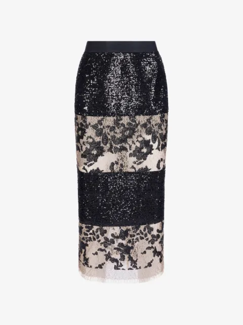 IMROSKA Zebra Dune sequin-embellished floral midi skirt