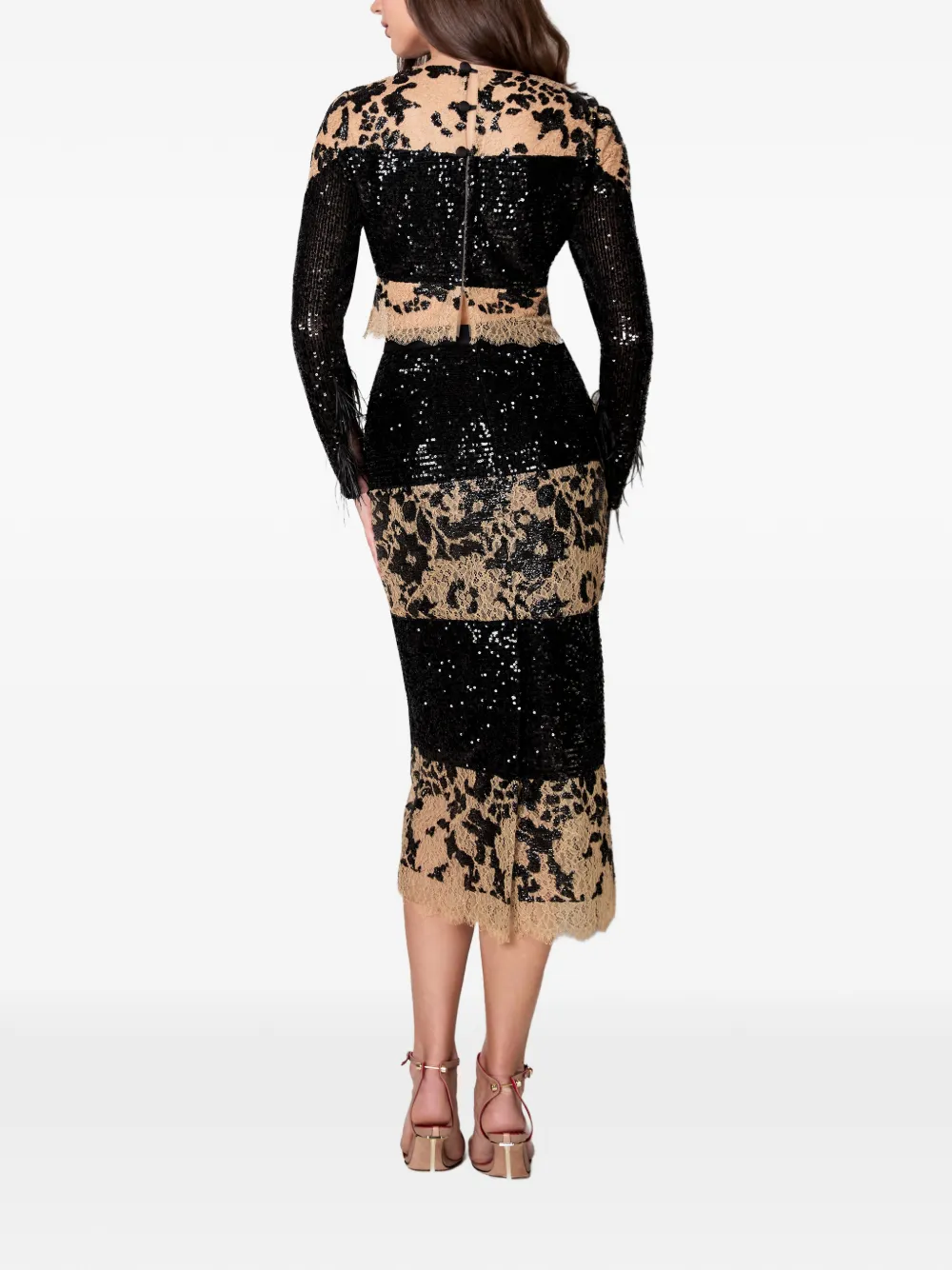  Imroska Zebra Dune Sequin-embellished Floral Midi Skirt - Black 