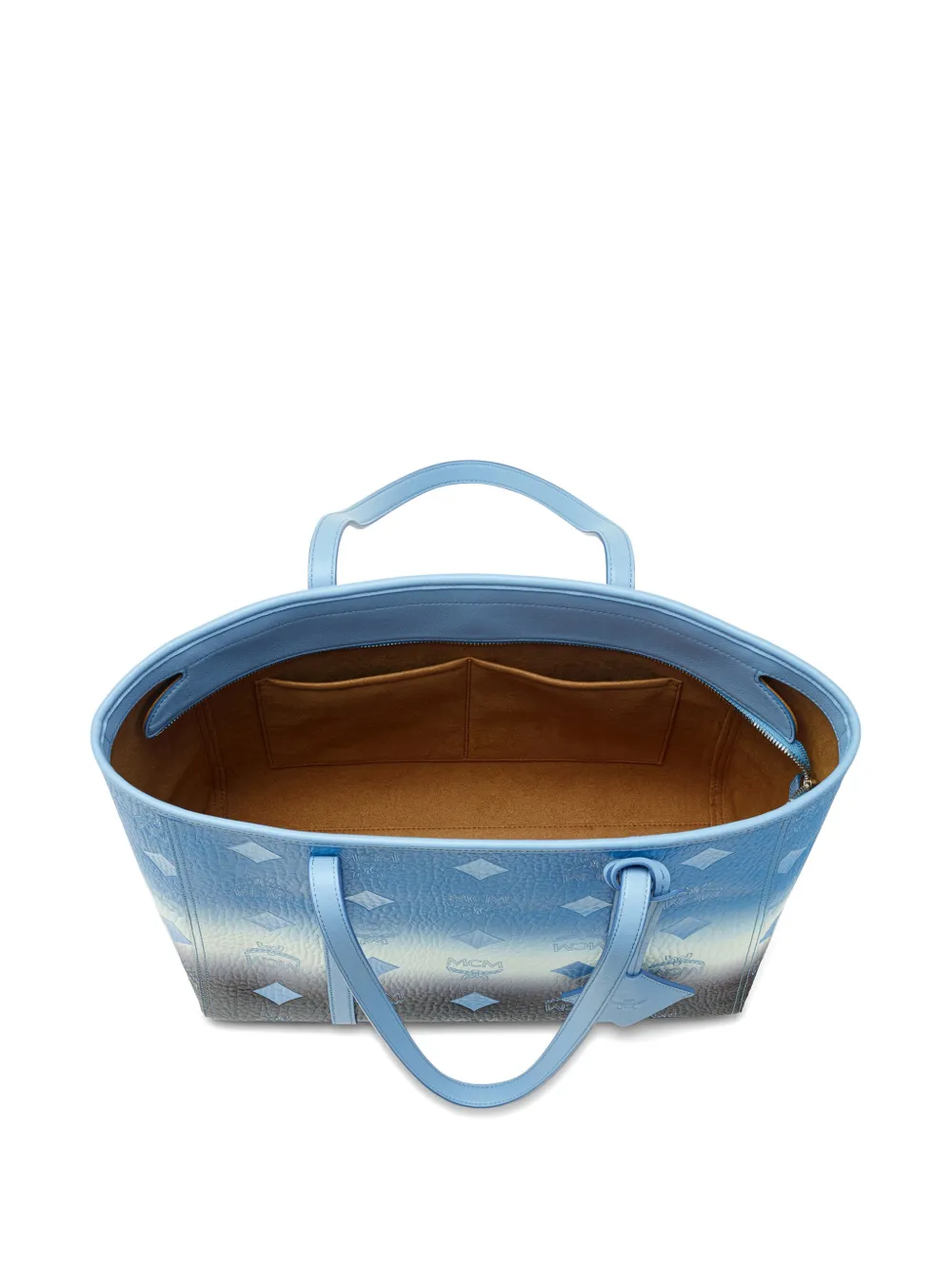 MCM Schoudertas met monogram-reliëf en ombré-effect Blauw