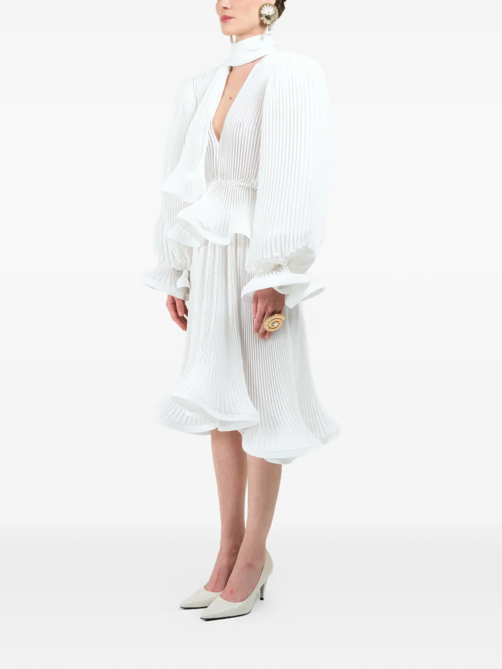  Rowen Rose Pleated Puffy Blouse - White 