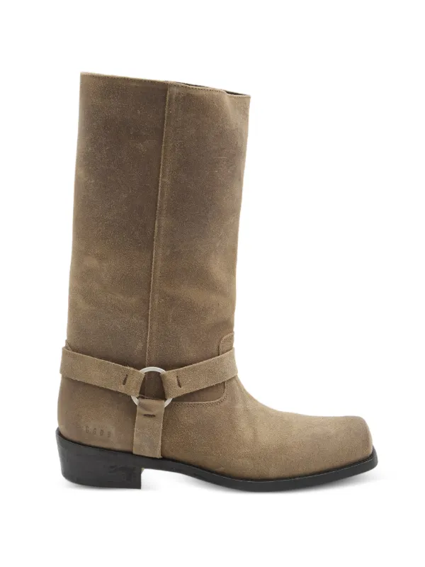 Golden Goose Biker Boots in Dark Beige Waxed Suede with Strap and a Silver-colored Buckle in Neutrals