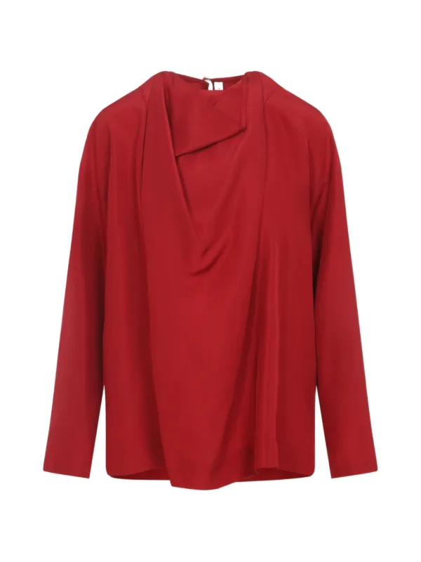 Carven Draped V-neck Blouse in Red