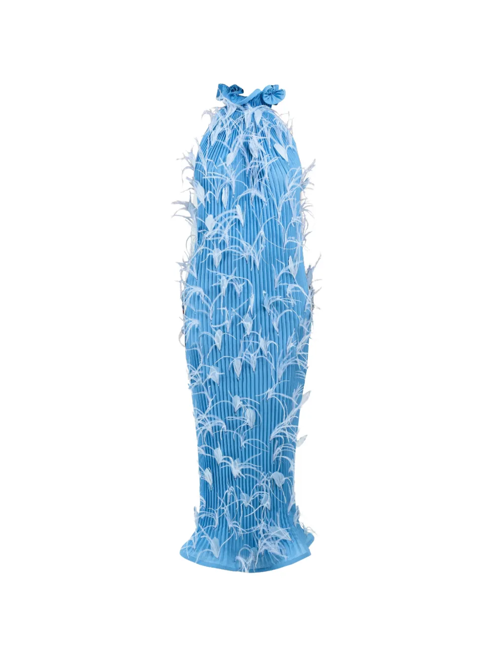 Rowen Rose feathers pleated maxi dress - Blu
