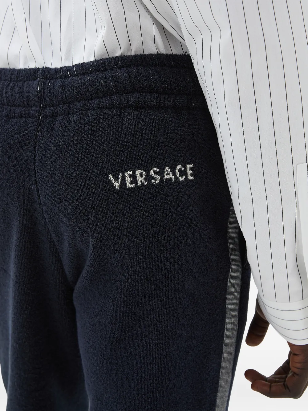 Versace Home Katoenen badstof joggingbroek met jacquard Blauw
