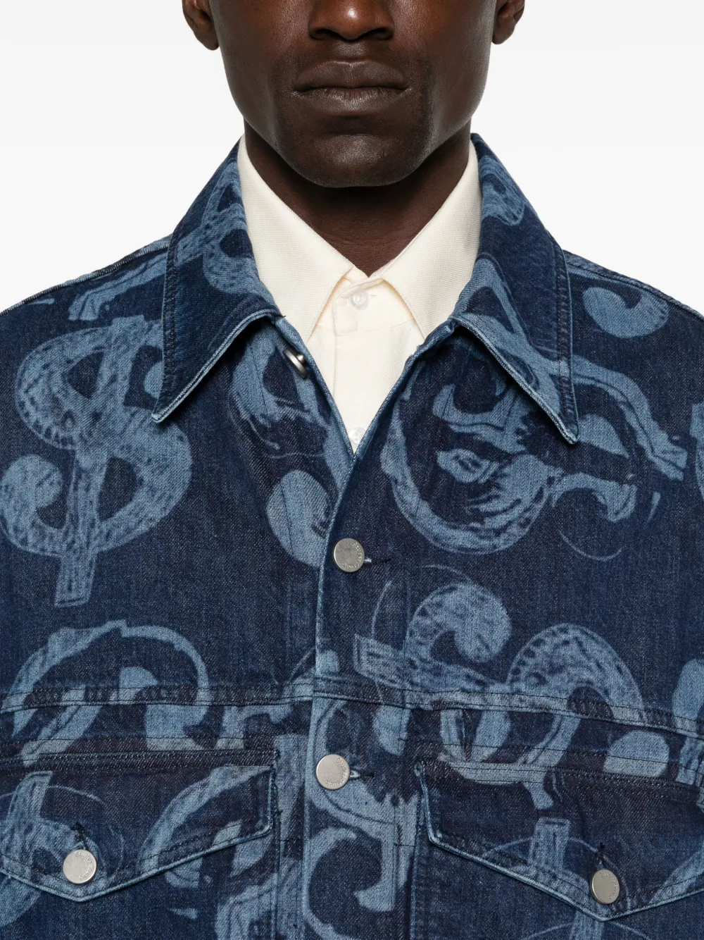 Études Studio Denim jack met dollar-print en gerafelde afwerking Blauw