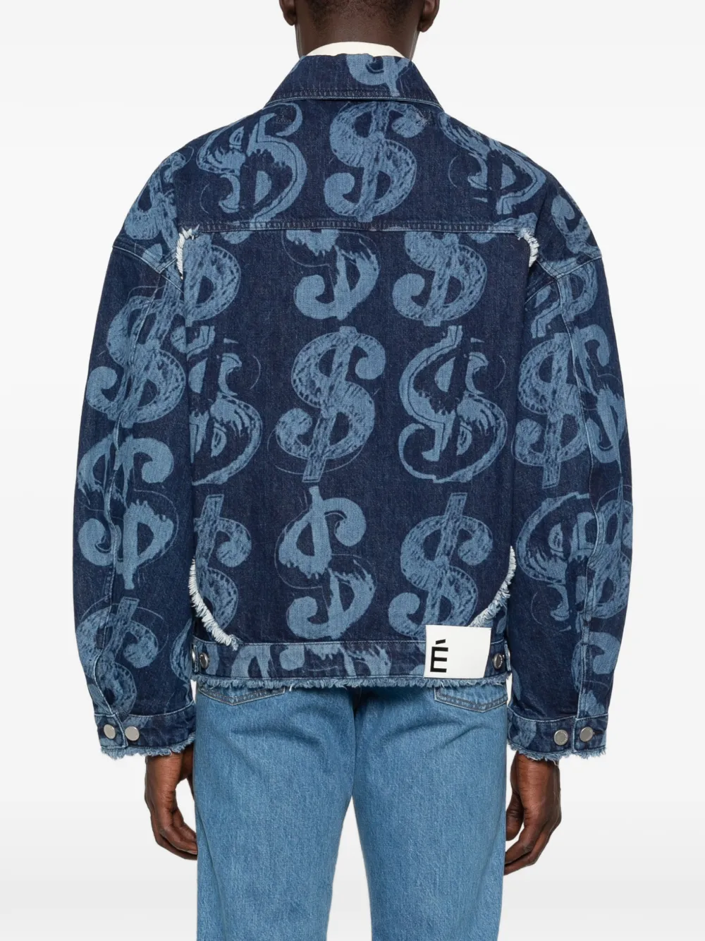 Études Studio Denim jack met dollar-print en gerafelde afwerking Blauw
