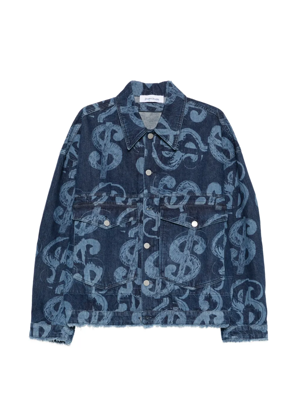 Études Studio dollar-print raw-edge denim jacket - Blu