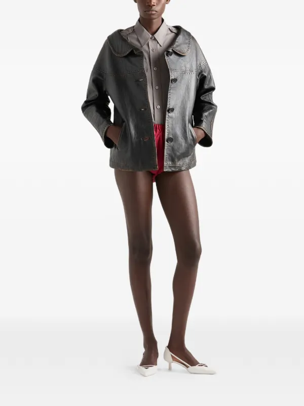 Prada Antiqued Nappa Leather Jacket | Black | FARFETCH GE