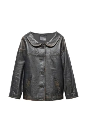 Prada レザー ライダースジャケット | ブラック | FARFETCH JP