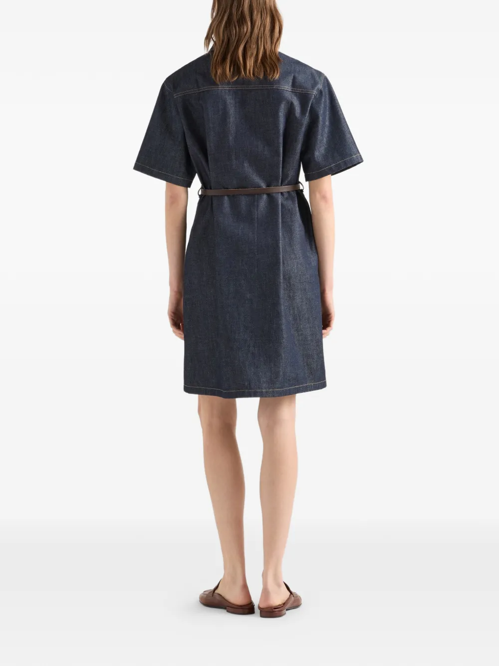  Prada Belted Denim Mini Dress - Blue 