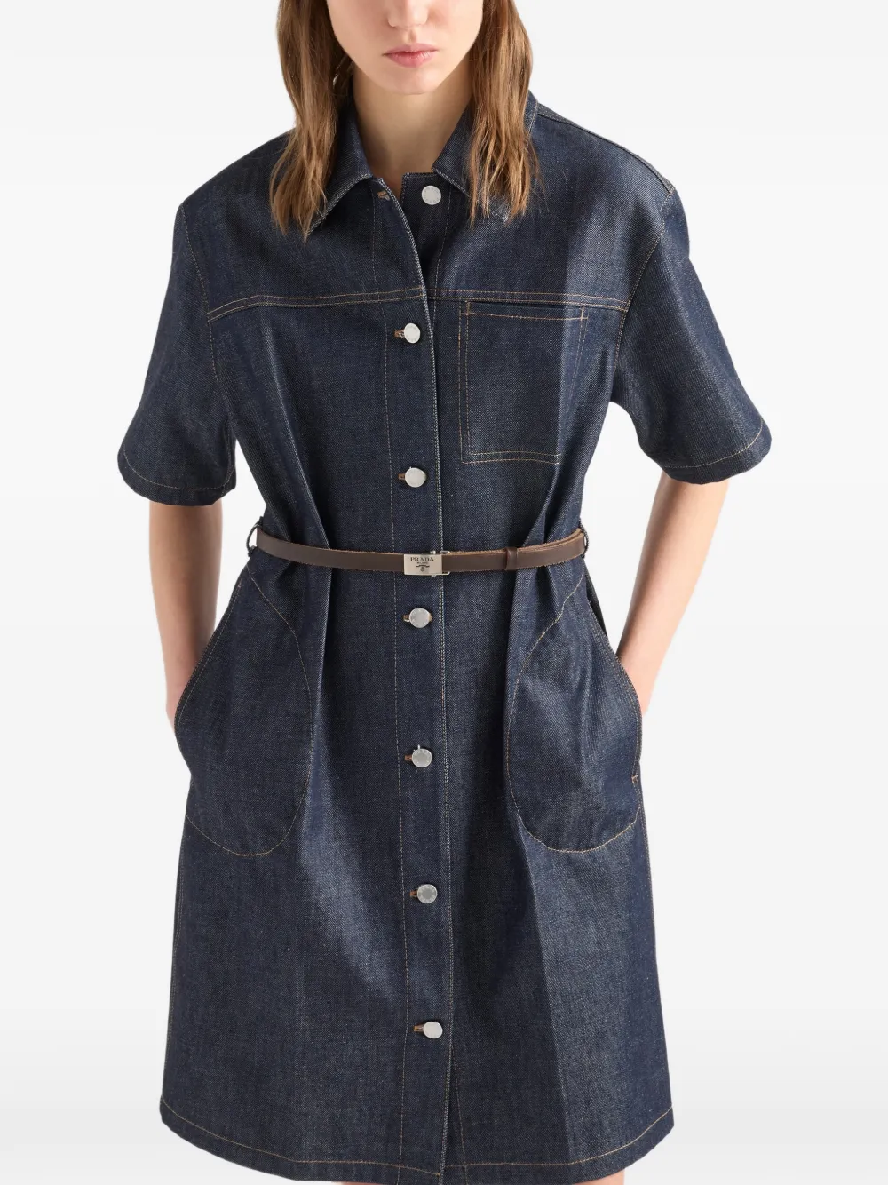 Prada Spijkerjurk met ceintuur Blauw