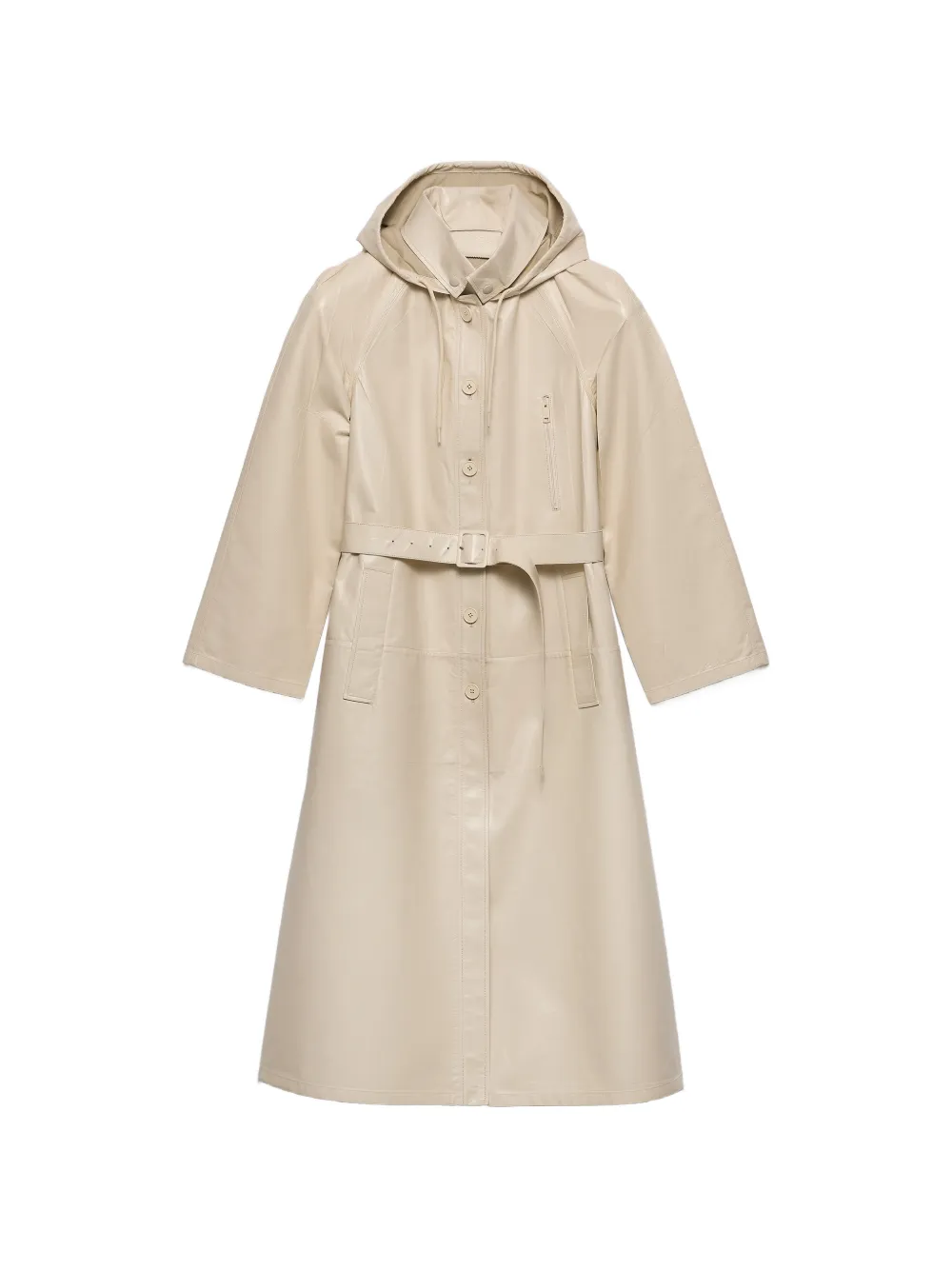 Prada hooded nappa leather and fabric coat - Toni neutri