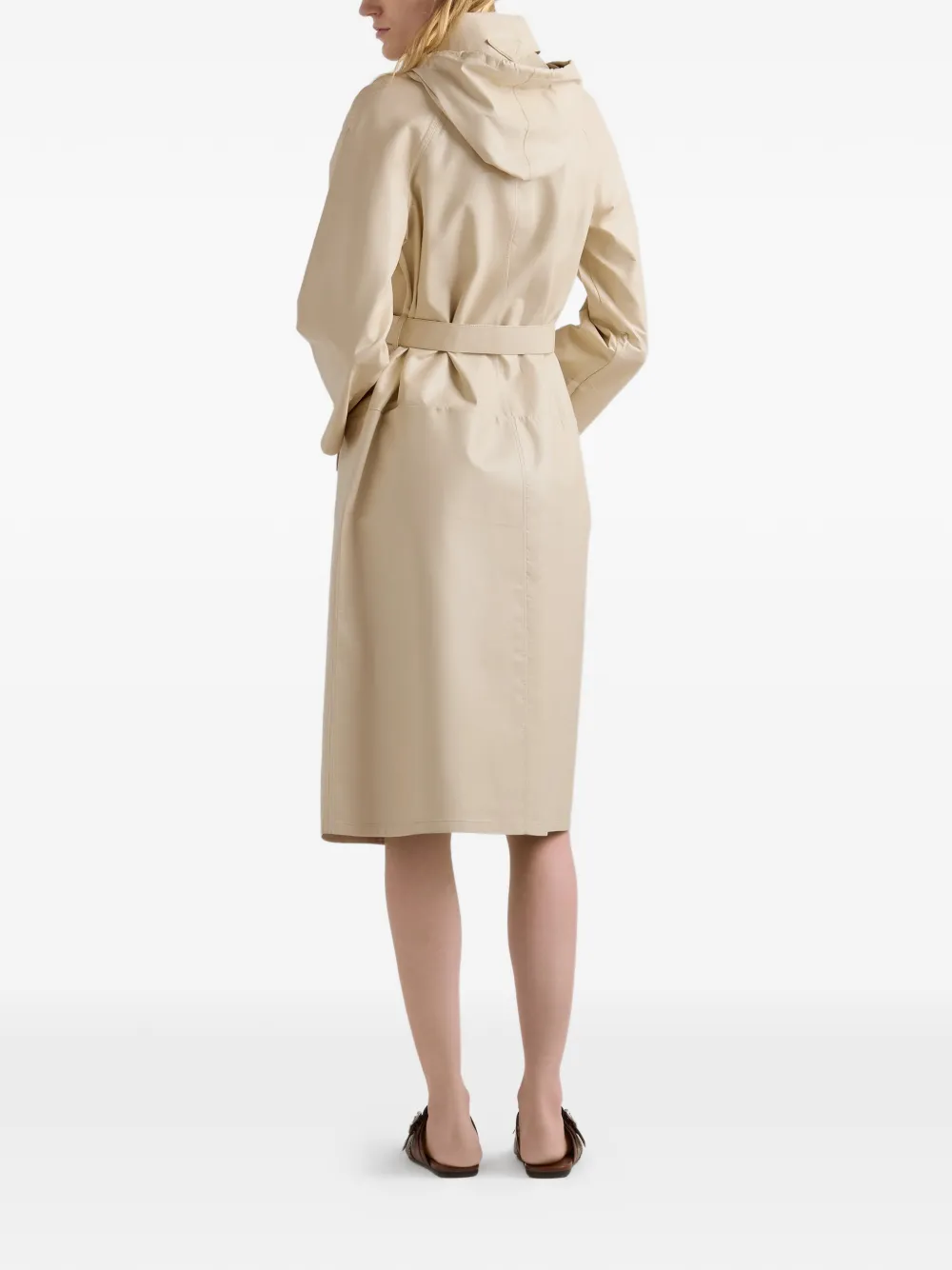  Prada Hooded Nappa Leather And Fabric Coat - Neutrals 