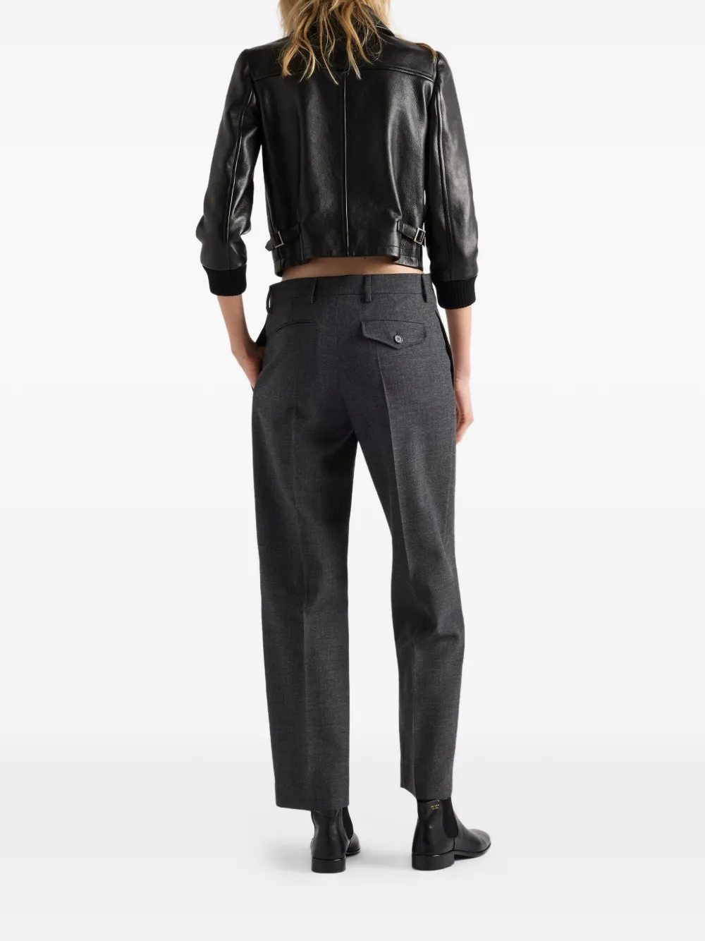  Prada Leather Blouson Jacket - Black 
