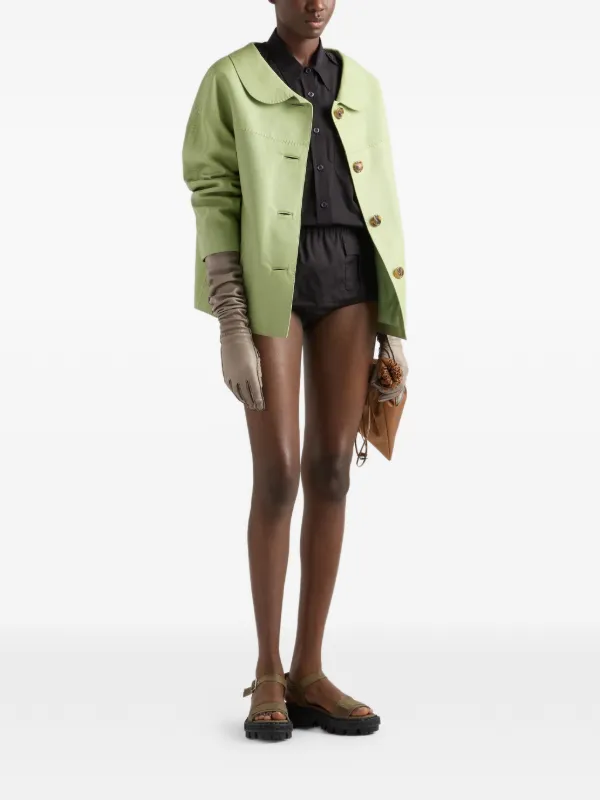 PRADA カーキ グリーンクロップドジャケット未使用 Prada Nappa Leather Jacket | Green | FARFETCH