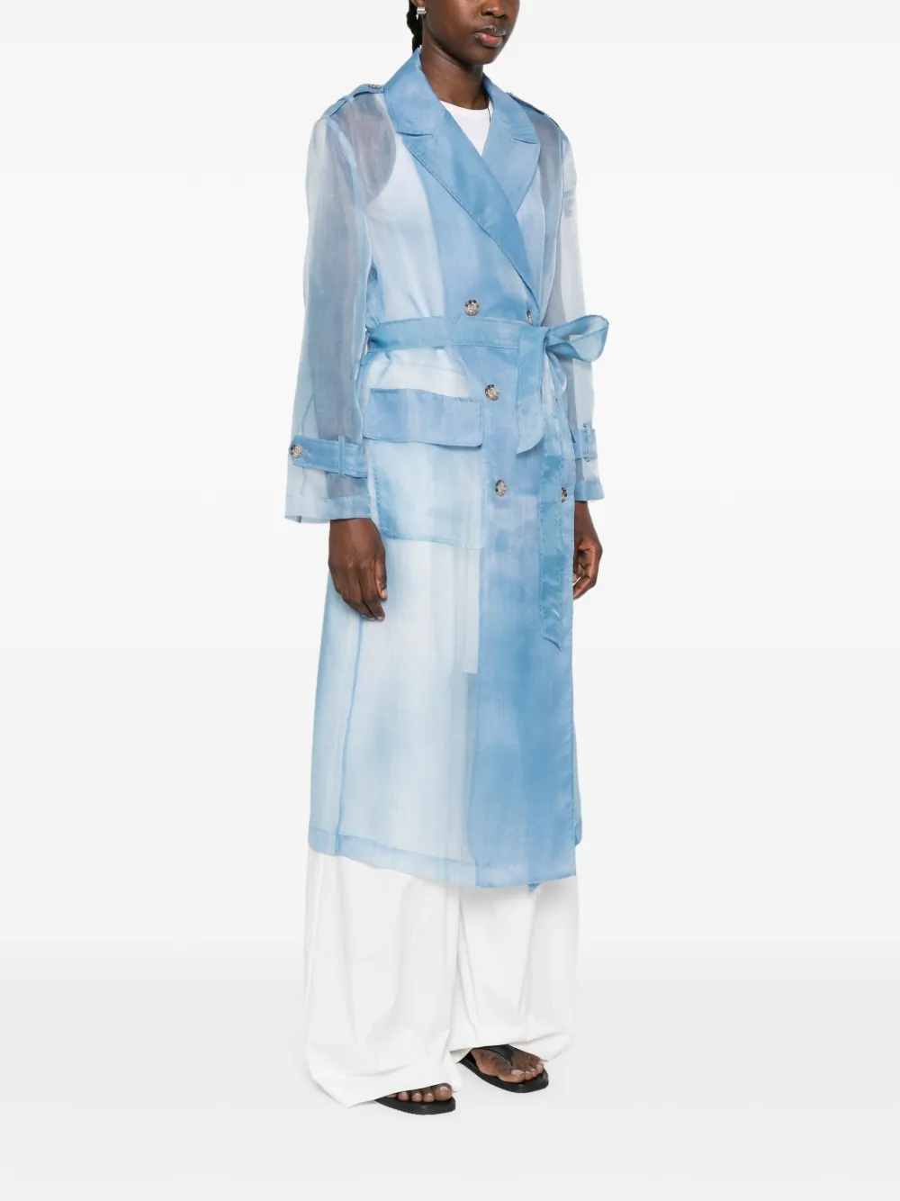  Ermanno Firenze Double-breasted Trench Coat - Blue 