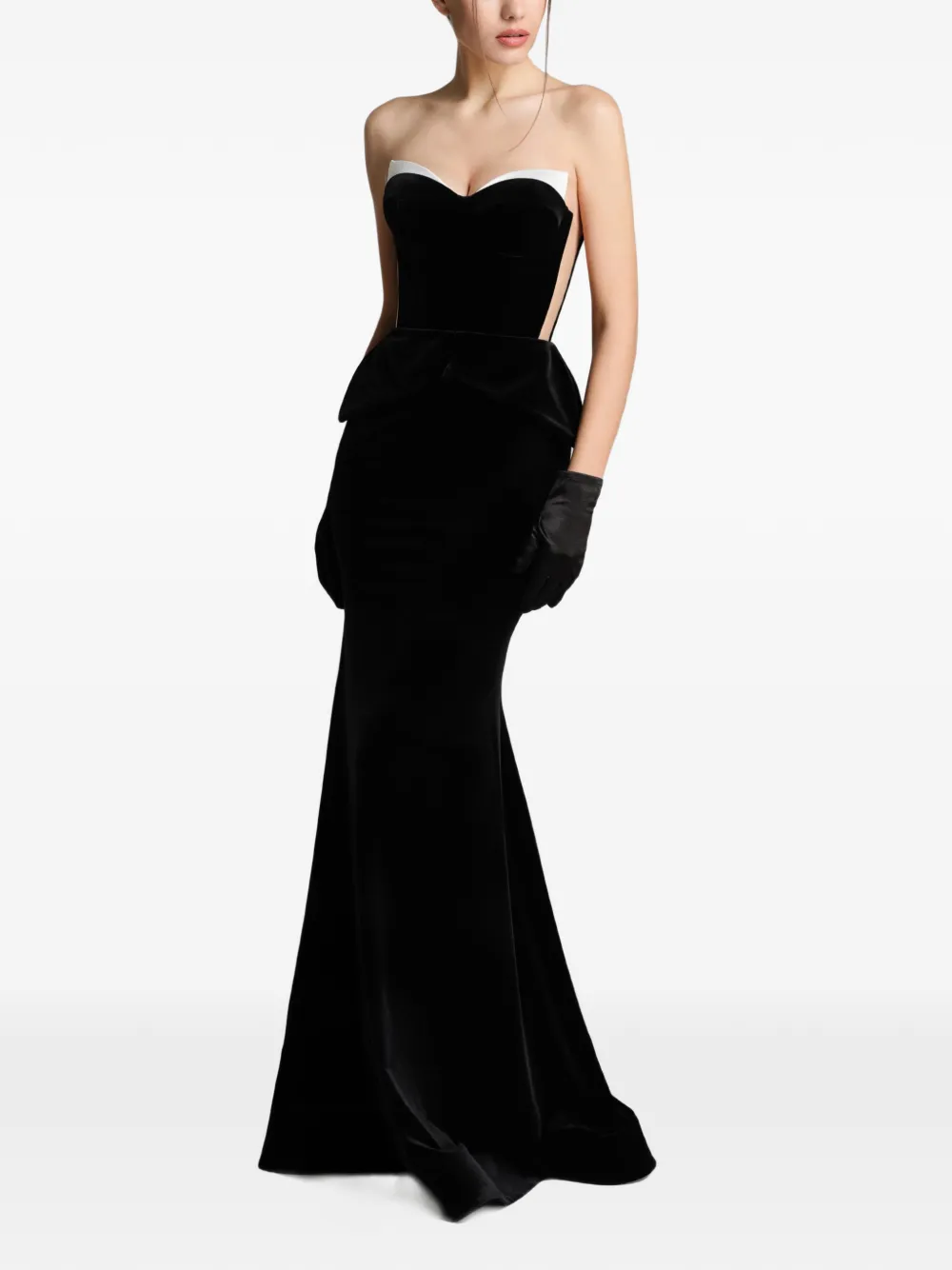  Imroska Imroska 23 Tuxedos Strapless Peplum Maxi Dress - Black 