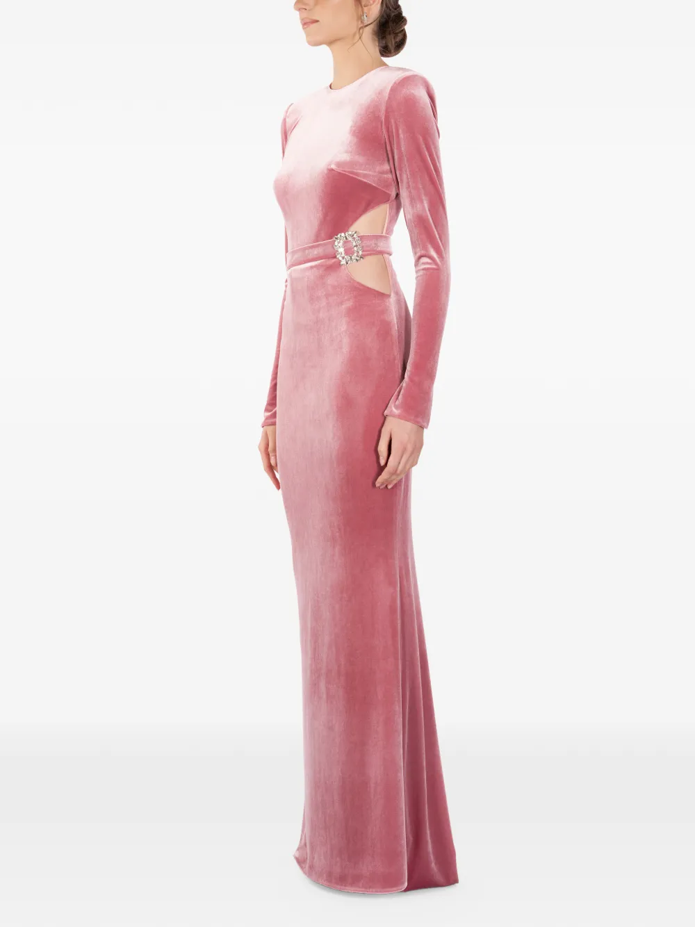 IMROSKA Self Portrait fluwelen maxi-jurk met uitgesneden details Roze