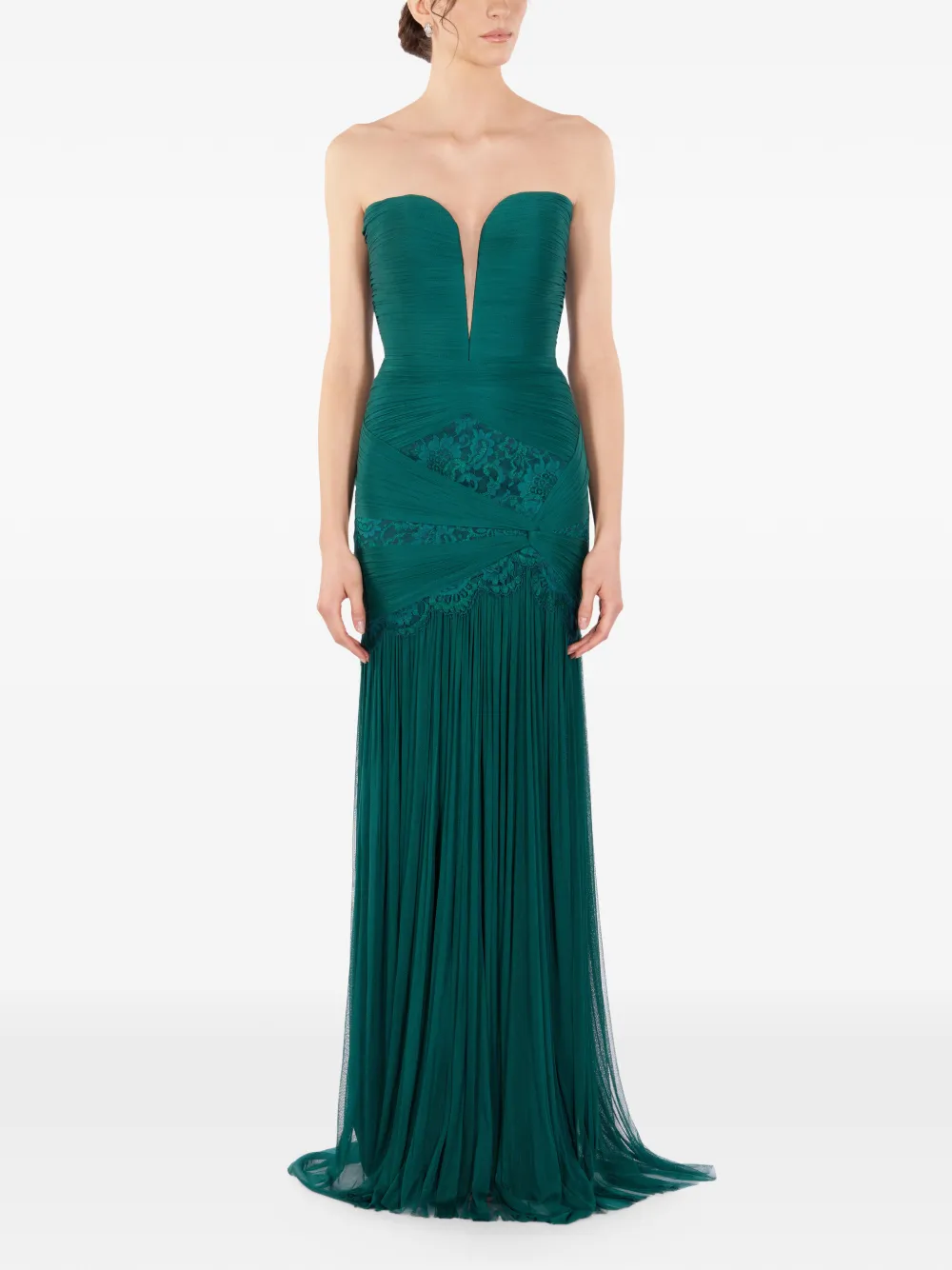  Imroska The Emerald Forest Lace-detail Strapless Maxi Dress - Green 