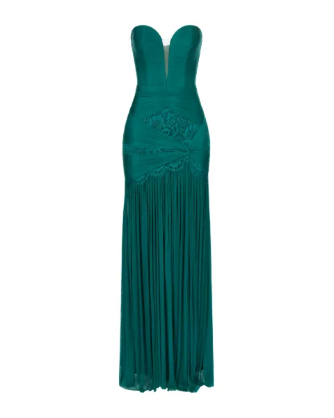 IMROSKA Emerald Forest lace-detail strapless maxi dress