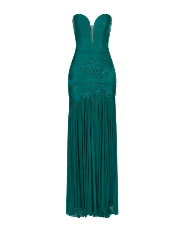 forest green lace maxi dress Azazie Forest Green Long Sleeve A-Line Evening Dress / Gown