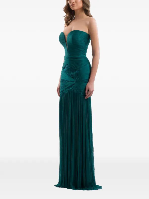 forest green strapless dress IMROSKA Emerald lace-detail Maxi | green strapless mini dress
