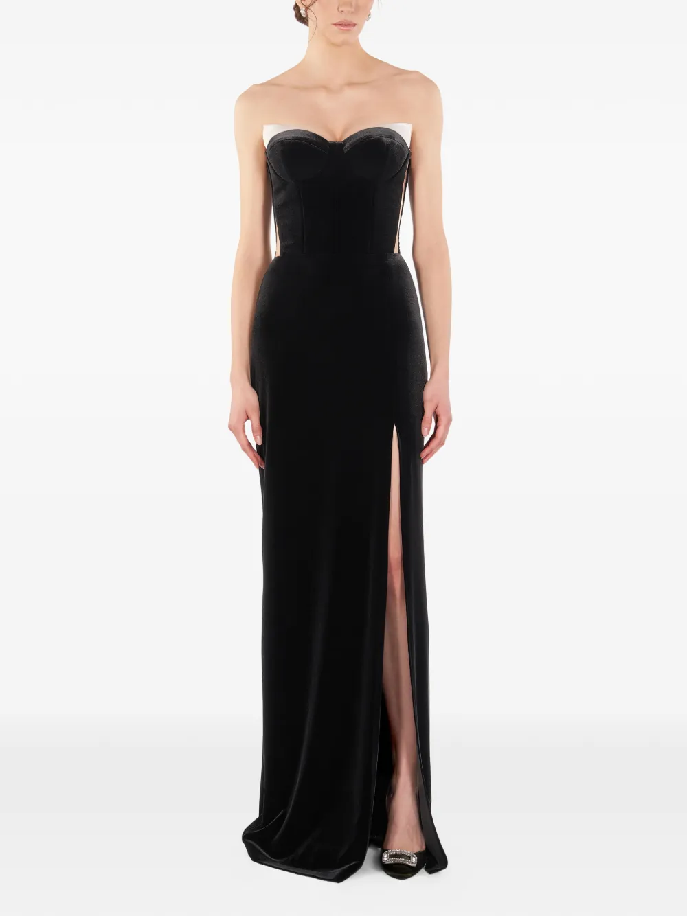IMROSKA 24 Lace Tuxedos maxi-jurk met split Zwart