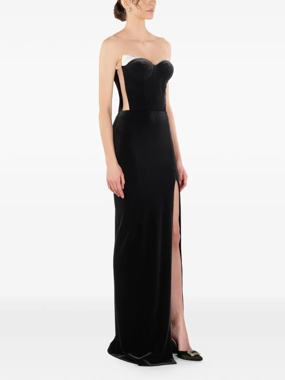 IMROSKA 24 Lace Tuxedos maxi-jurk met split Zwart