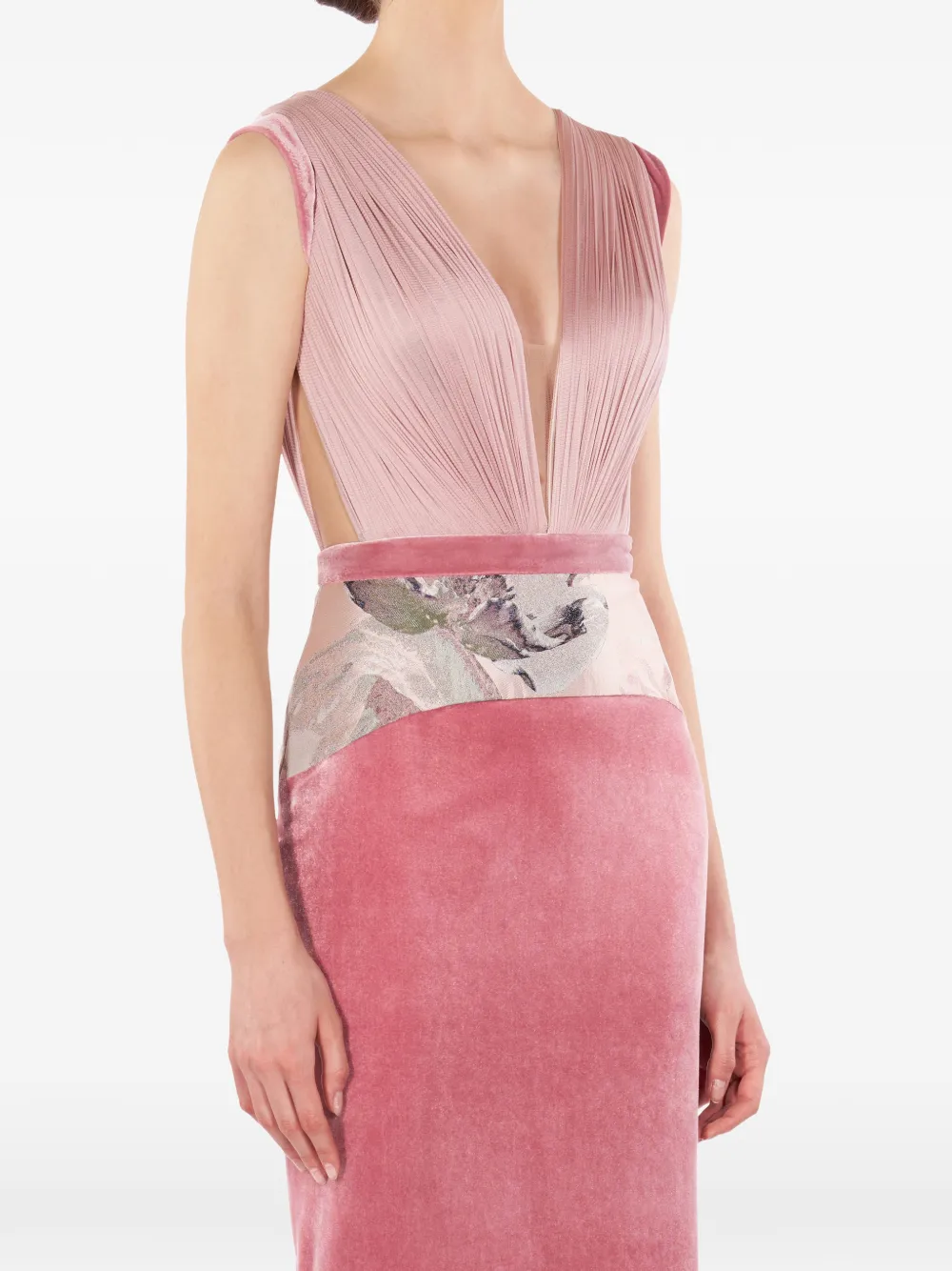 IMROSKA Pandora maxi-jurk met V-hals en bloemendetail Roze