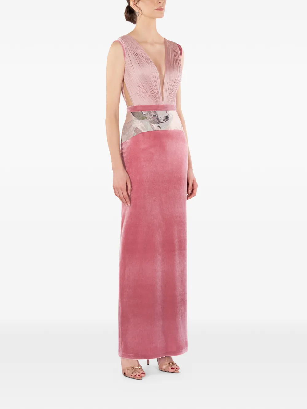 IMROSKA Pandora maxi-jurk met V-hals en bloemendetail Roze