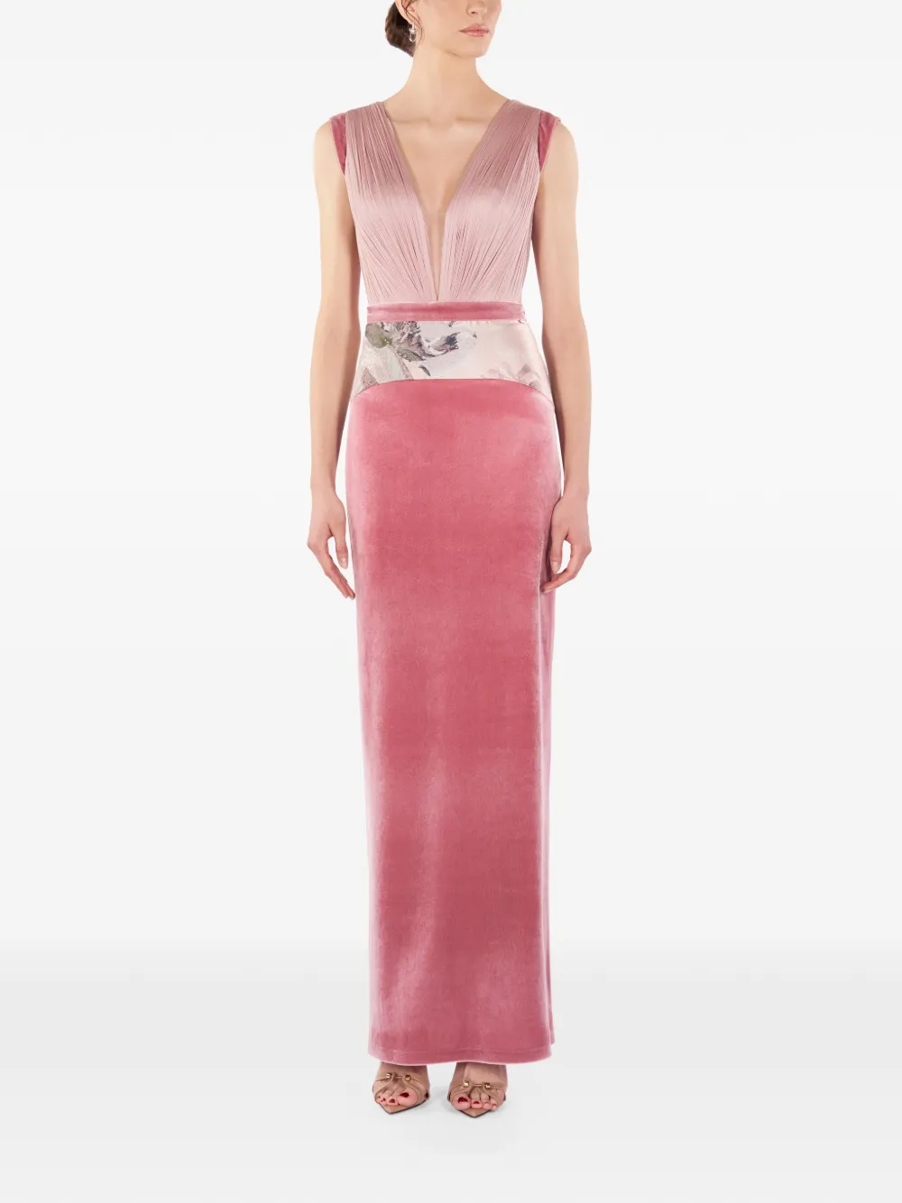 IMROSKA Pandora maxi-jurk met V-hals en bloemendetail Roze