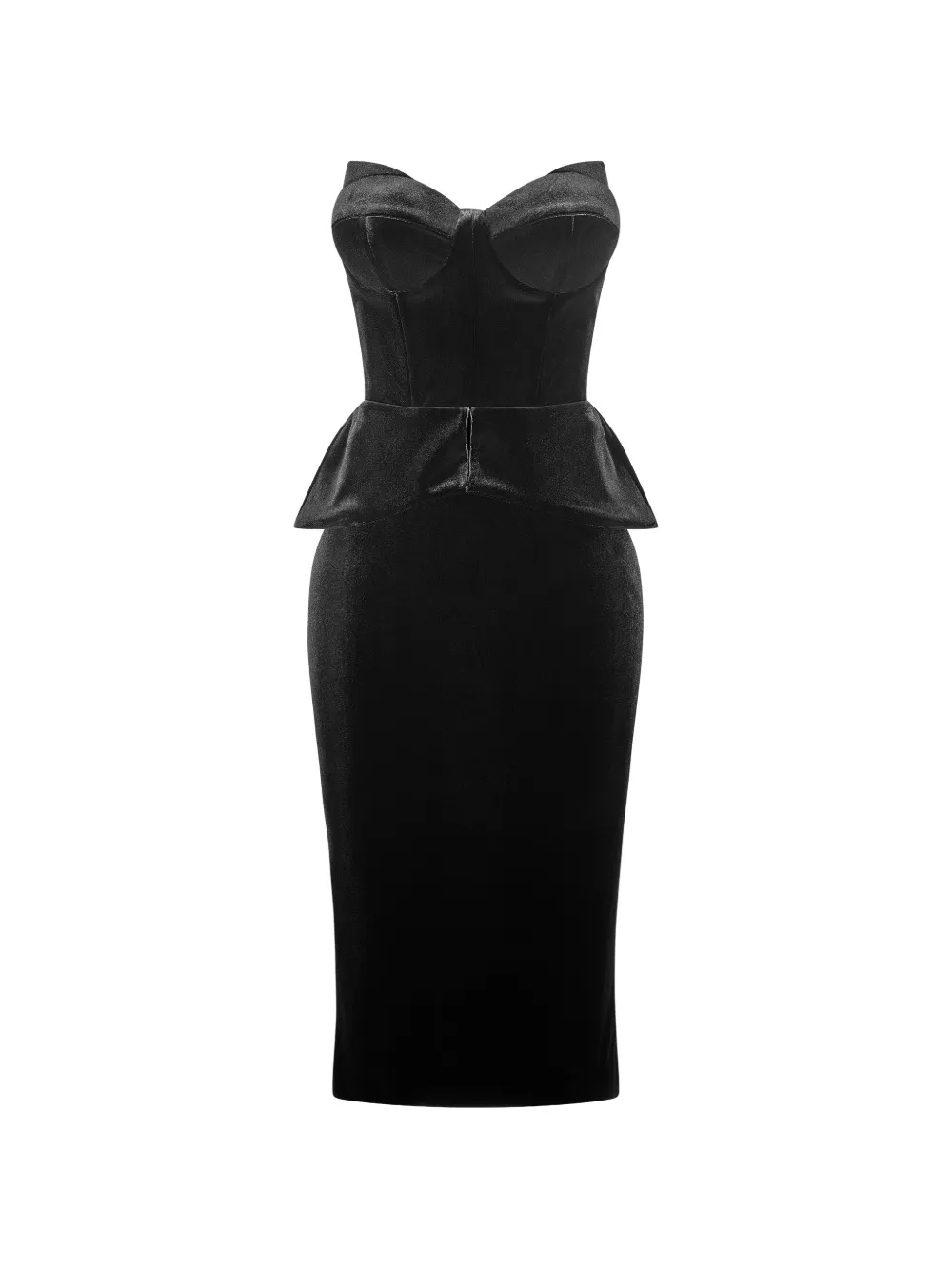 IMROSKA Velvet 22 peplum strapless midi dress - Black