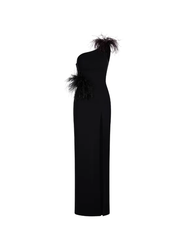 one shoulder feather maxi dress Multi Crinkle Feather Print Woven One Shoulder Maxi Dress