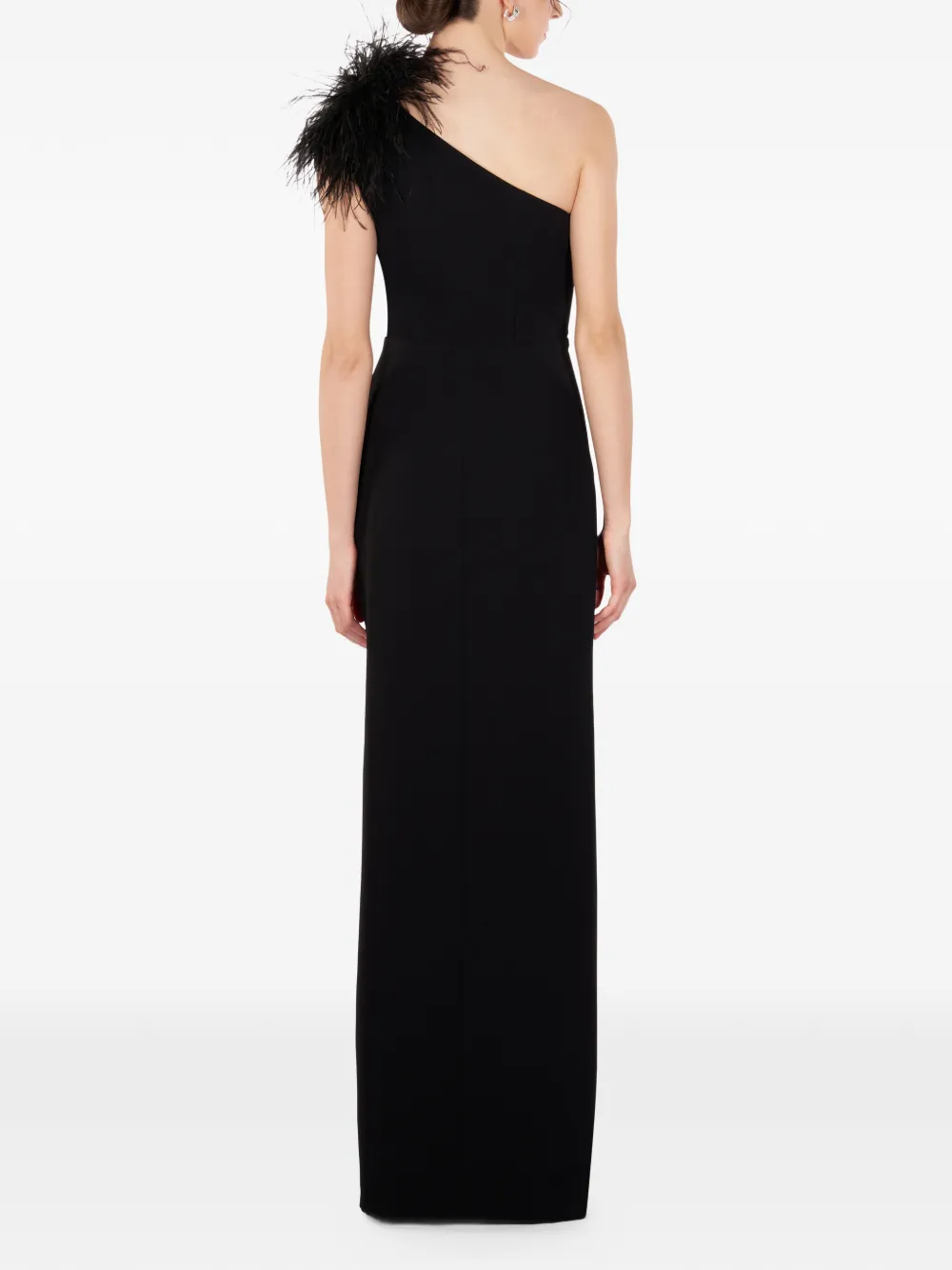 IMROSKA 16 asymmetrische maxi-jurk met veren detail Zwart