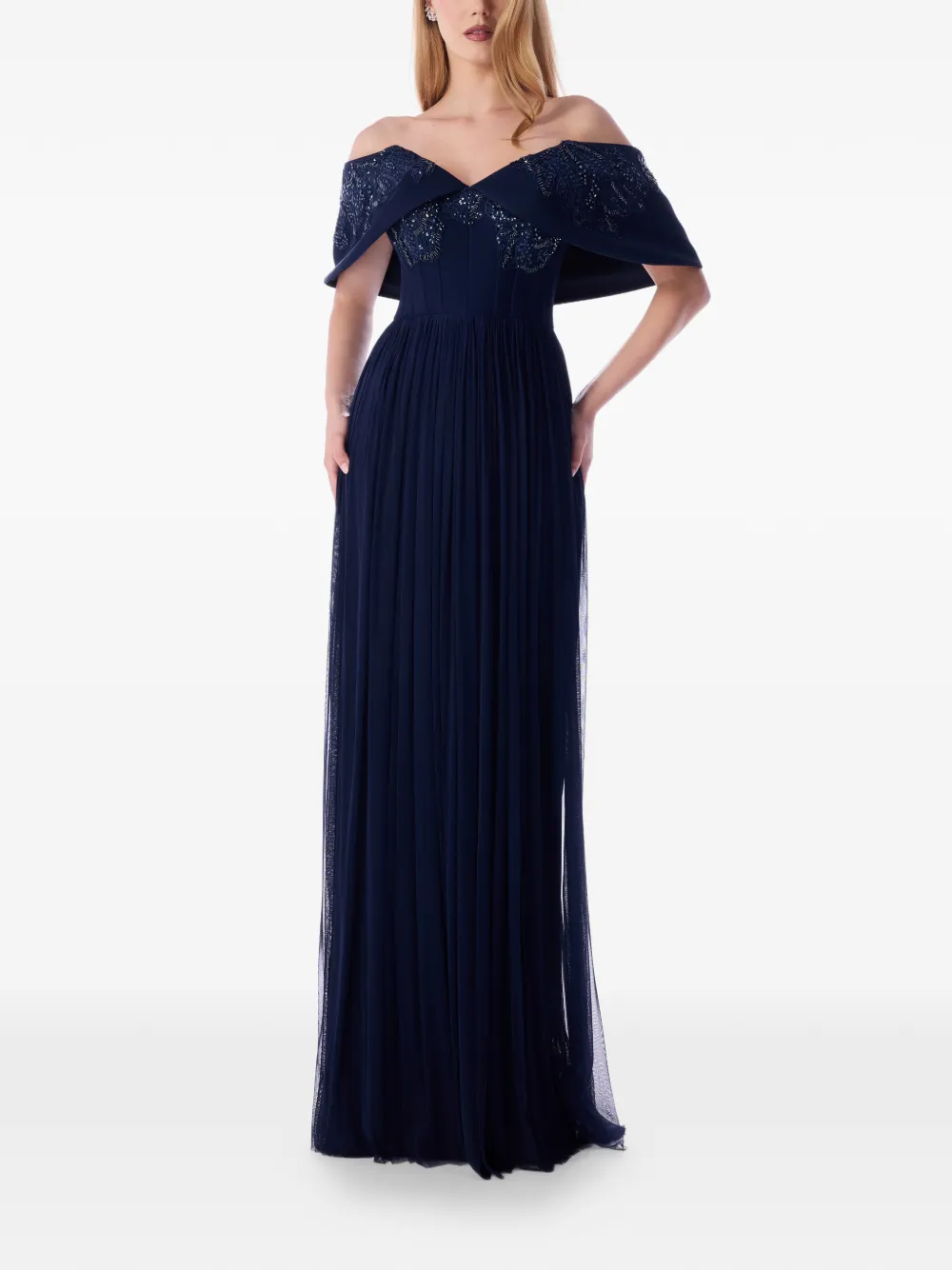  Imroska Ale Beaded Off-shoulder Maxi Dress - Blue 