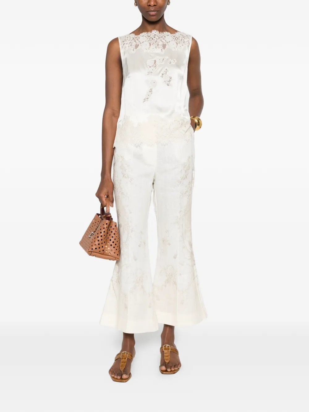 ZIMMERMANN Flared broek met bloemenprint Beige