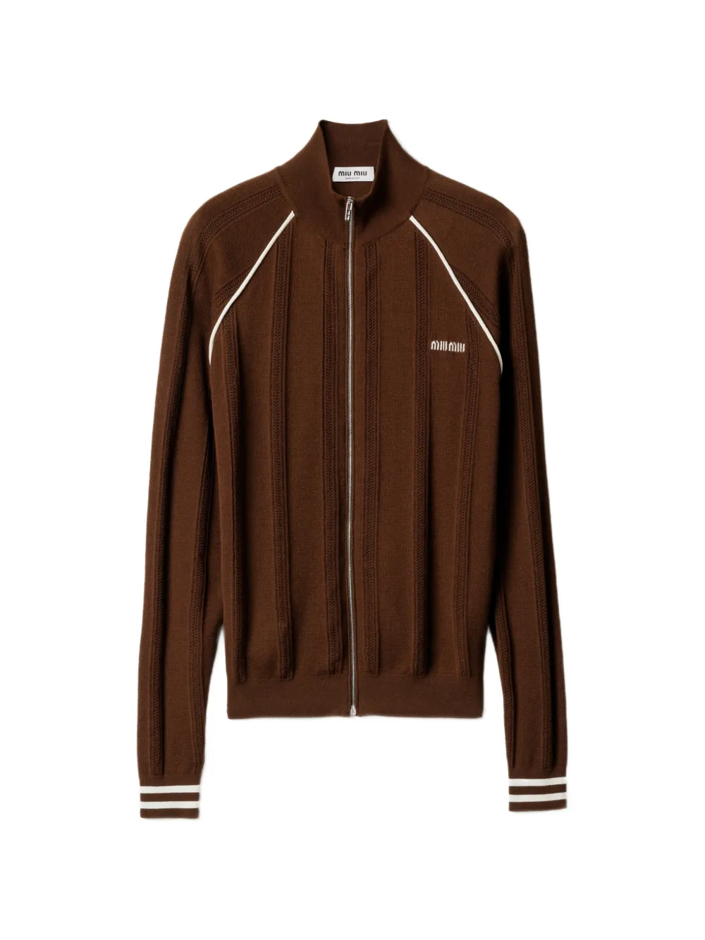 Miu Miu logo vertical stripe cardigan - Brown
