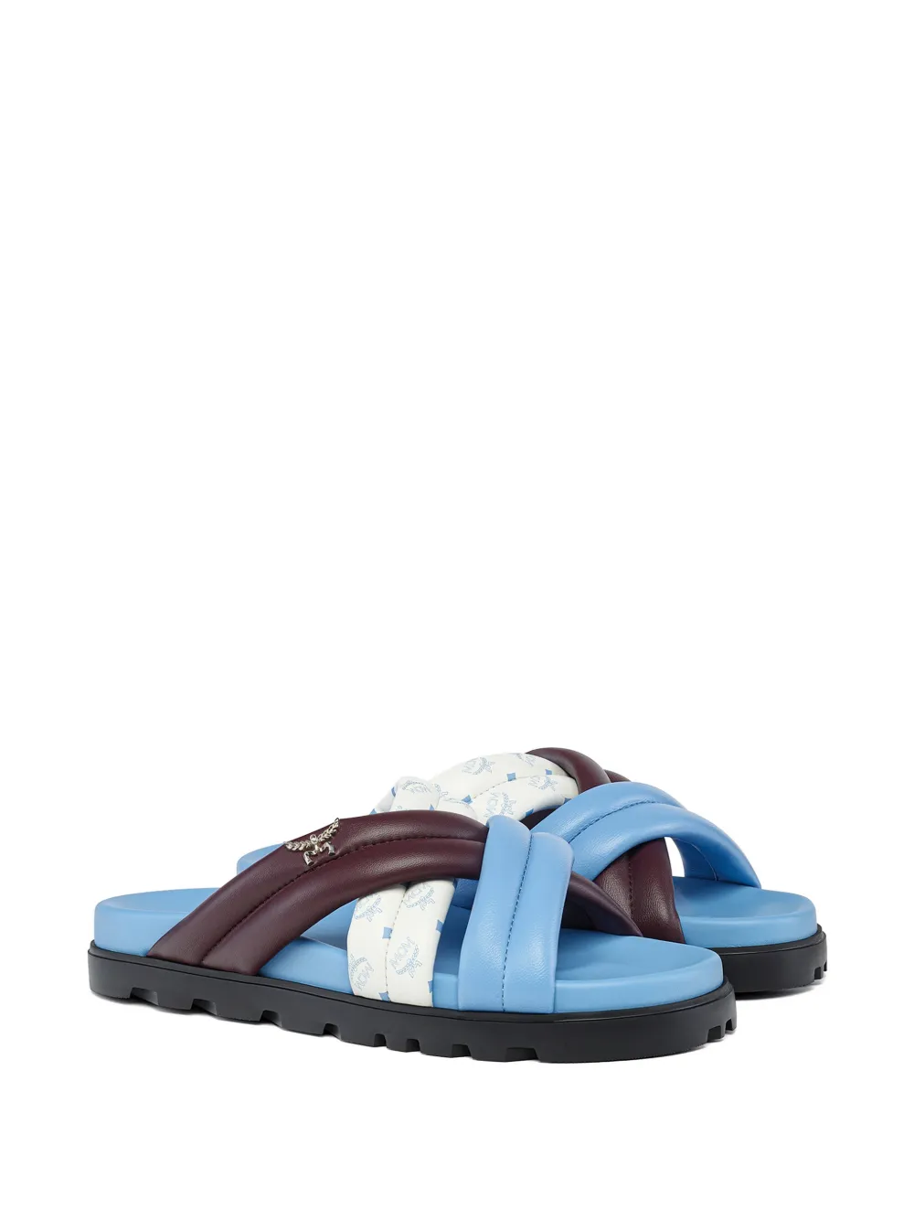 MCM Sandalen met gekruiste bandjes en logo Blauw