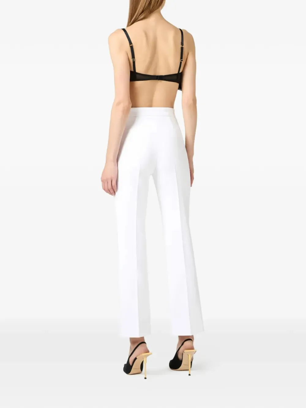 Elisabetta Franchi Broek van gelaagde stretch crêpe stof met logobedel Wit
