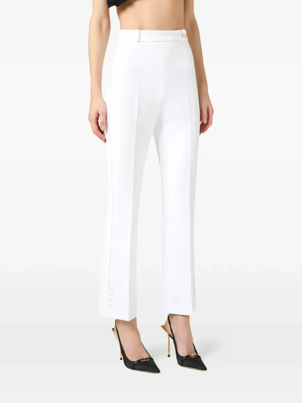 Elisabetta Franchi Broek van gelaagde stretch crêpe stof met logobedel Wit