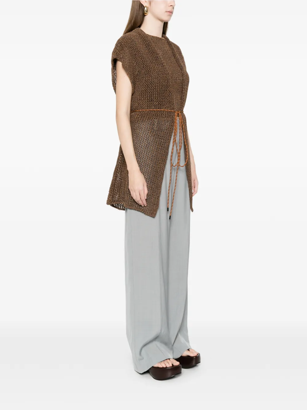  Alpha Studio Maille à Taille Ceinturée - Marron 