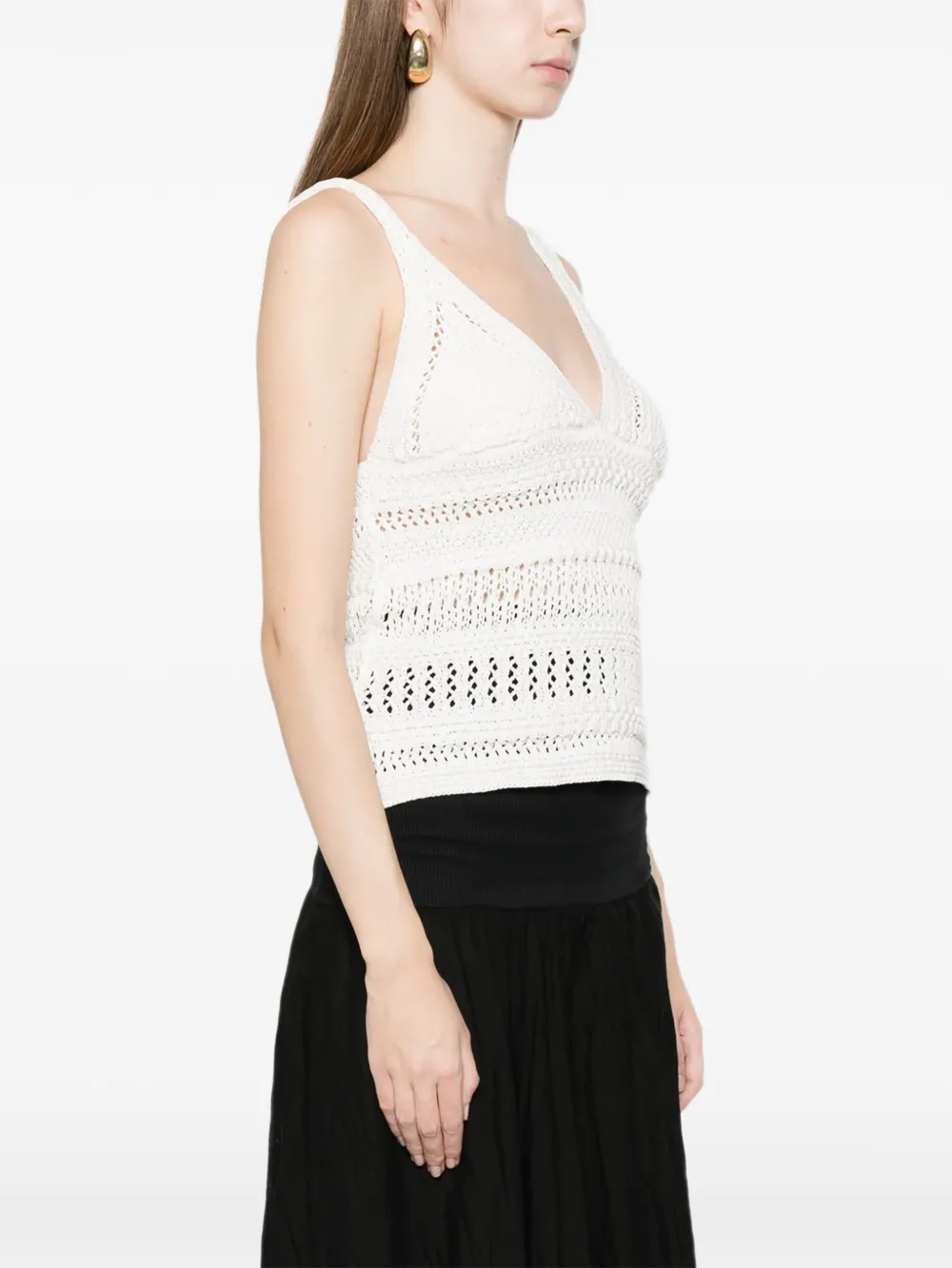  Alpha Studio Crochet V-neck Top - White 