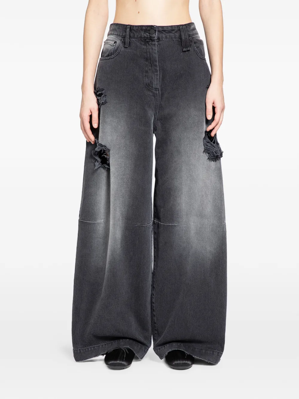 Simone Rocha distressed wide-leg jeans - Grigio