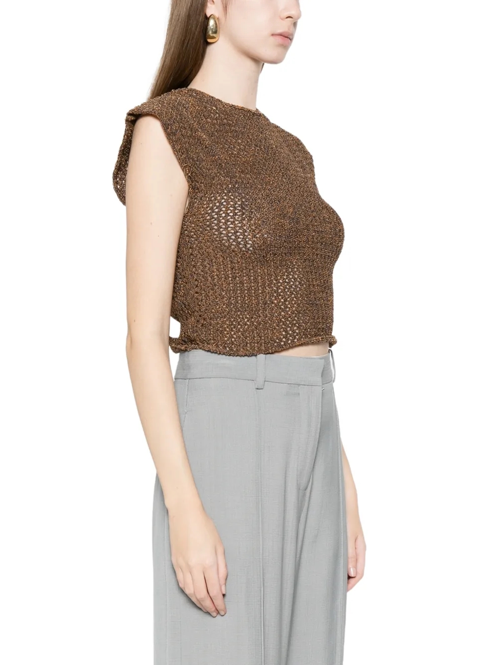  Alpha Studio Open-knit Top - Brown 
