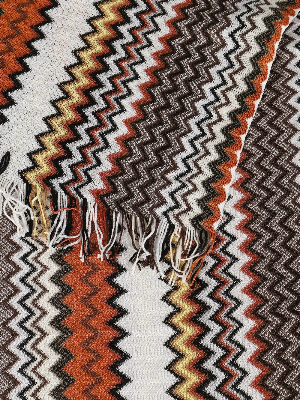  Missoni Zigzag-pattern Fringed Cotton Scarf - White 