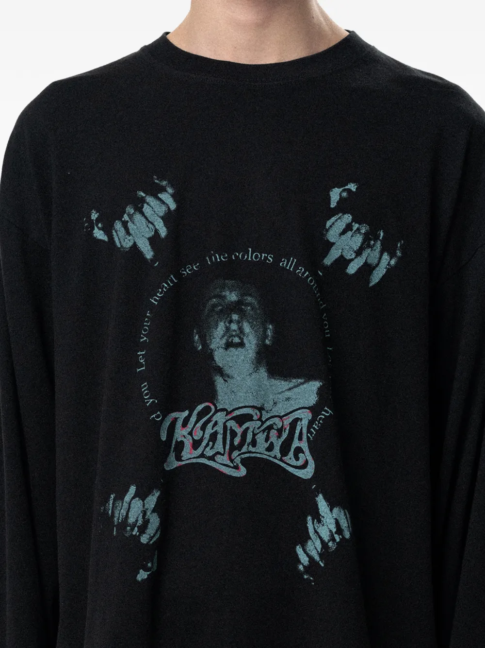 KAMIYA T-shirt met lange mouwen en grafische print Zwart