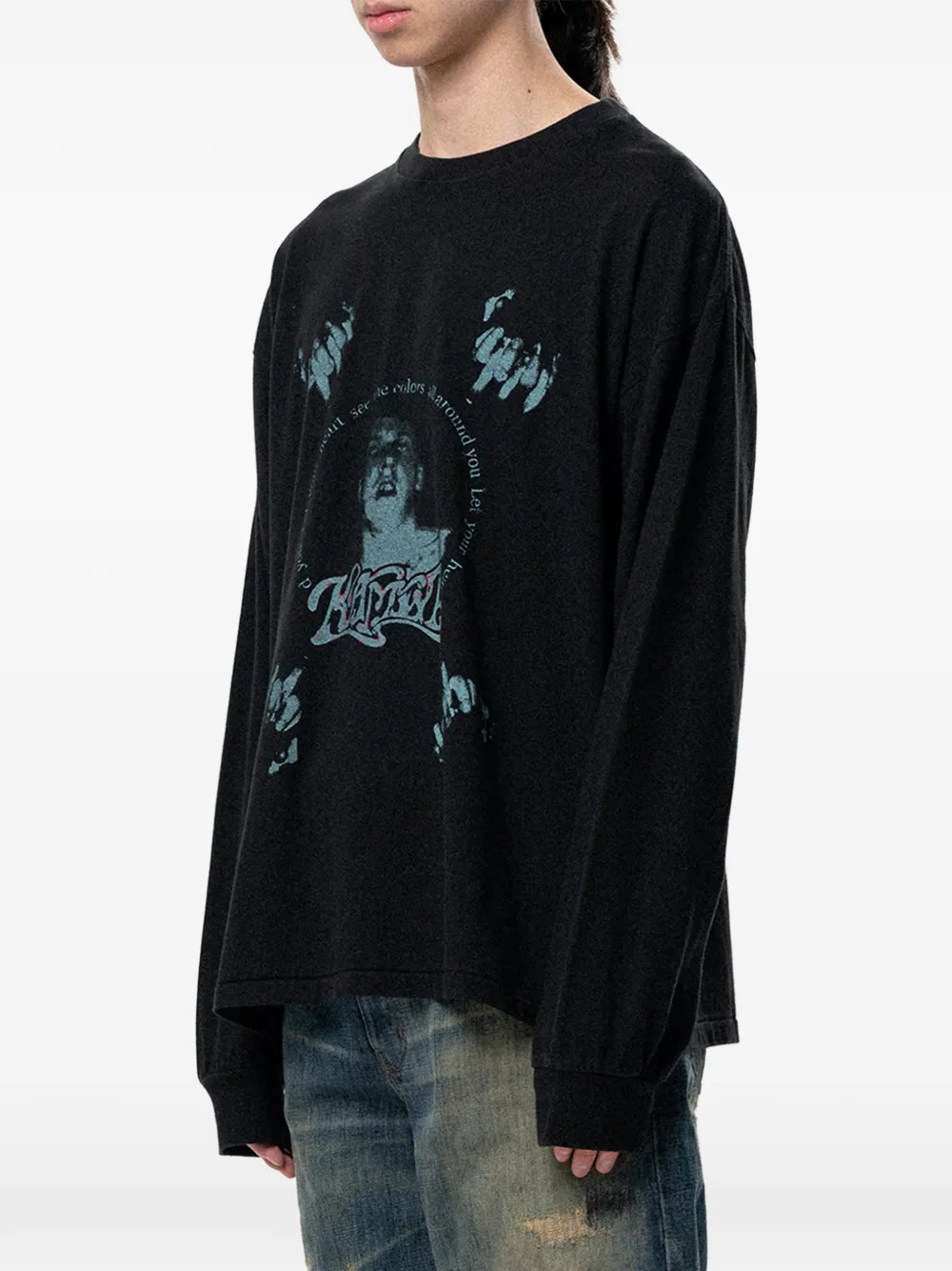 KAMIYA T-shirt met lange mouwen en grafische print Zwart