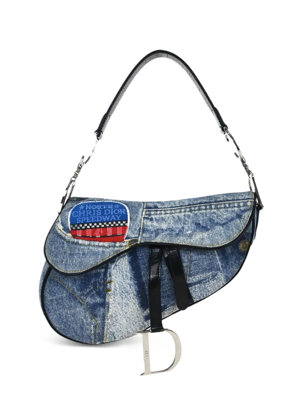 Christian Dior Pre-Owned 2001 Denim-print Saddle handbag - Blu